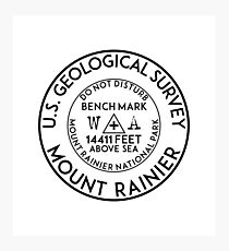BENCHMARK MOUNT RAINIER NATIONAL PARK WASHINGTON USGS GEOCACHING HIKING CLIMBING Photographic Print