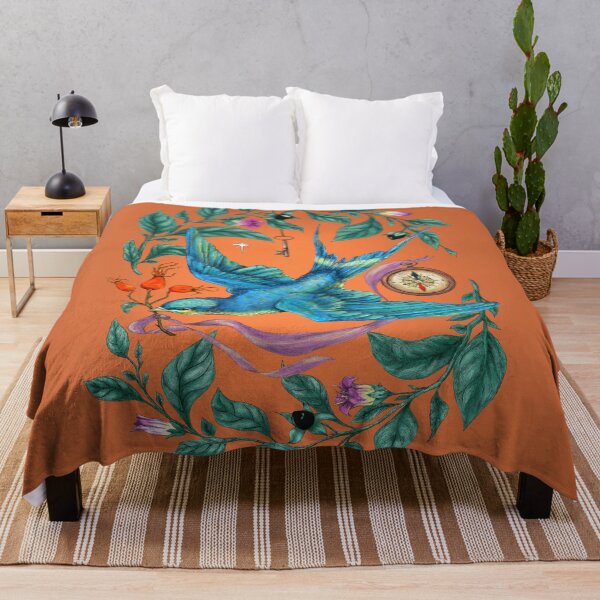 Item preview, Flying swallow and Nightshade. Orange background. designed and sold by Sitenkovamary.