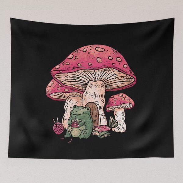 Item preview, Cottage-Core Frog Sitting Near Mushroom Crochet Cute Retro Style designed and sold by Countrysmart.