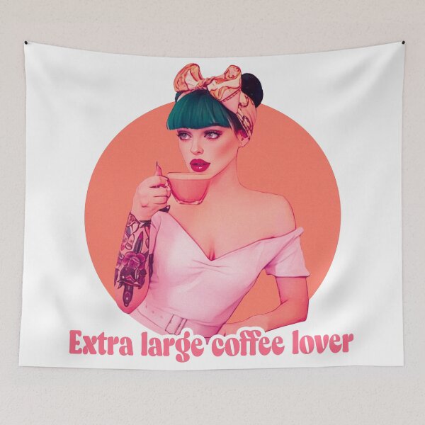 Item preview, Extra large coffee lover Pin up girl having a coffee cartoon illustration designed and sold by · GAMING SOUL ·.