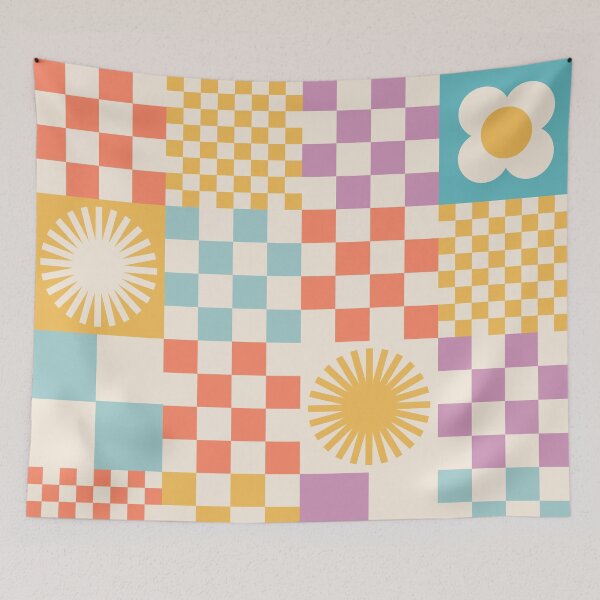 Item preview, Retro Check Pattern with Sun and Daisies designed and sold by Dominiquevari.