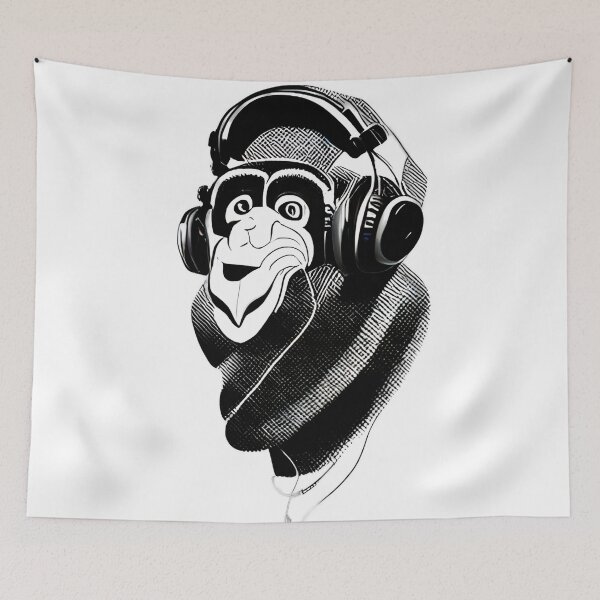 Item preview, Monkey headphone black and white  designed and sold by ralick.