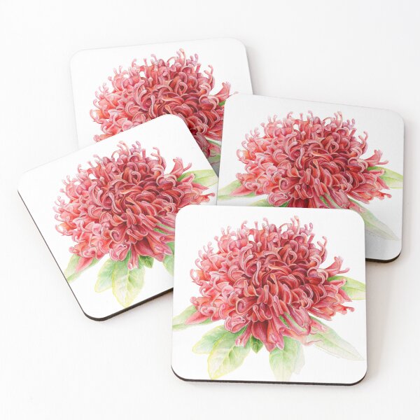 Item preview, Waratah Telopea speciosissima red flower watercolor designed and sold by Sarah Trett.