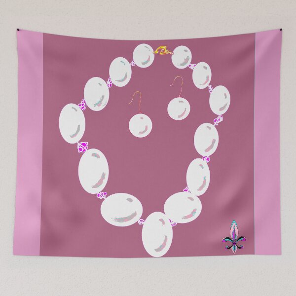 Item preview, Pearls Necklace and Earrings on Mauve with Fleur de lis designed and sold by judy snyder.