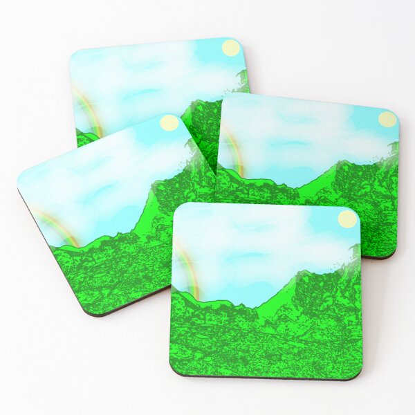 Item preview, Green mountain and rainbow  designed and sold by VeganGuitarizm.