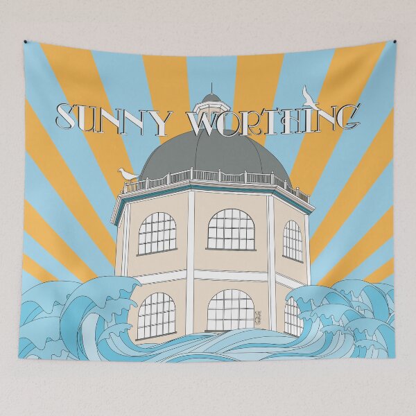 Item preview, Sunny Worthing, Worthing Dome Cinema, West Sussex. Vintage style architecture illustration and gifts designed and sold by Vicky Anne Vaughan.