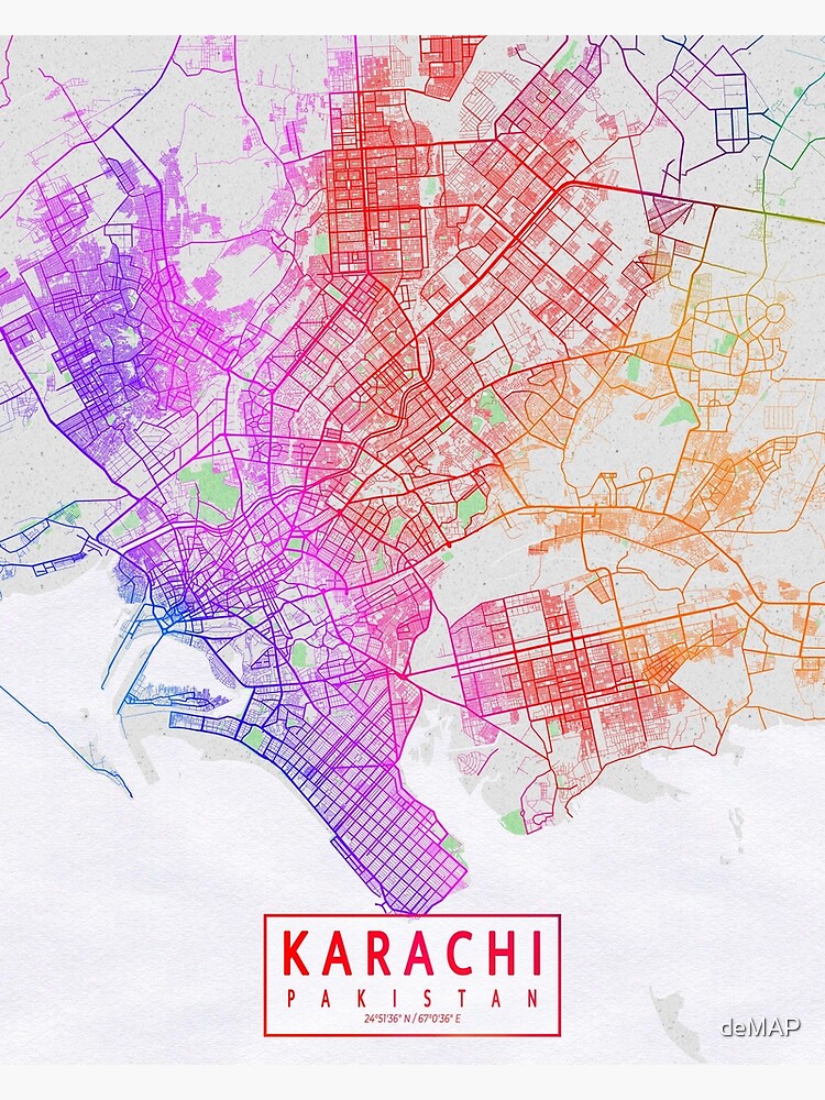 Karachi City Map Of Pakistan Colorful Poster For Sale By DeMAP   Flat,750x,075,f Pad,750x1000,f8f8f8 