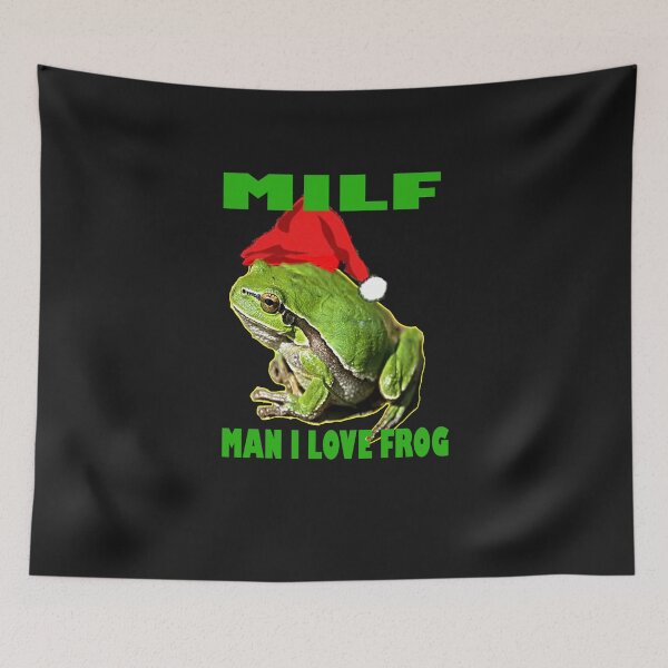 Item preview, Milf man i love frogs flag ,merry milfmas,funny xmas green santa frog with red hat designed and sold by indahyanimake.