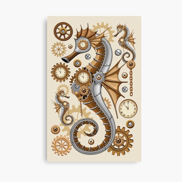 Steampunk Seahorse Vintage Surreal Art Canvas Print