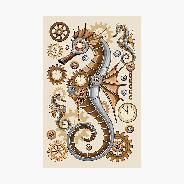 Steampunk Seahorse Vintage Surreal Art Photographic Print