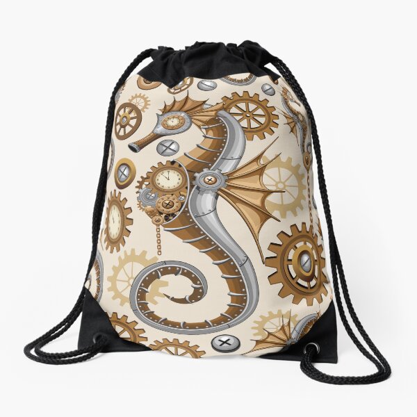 Steampunk Seahorse Vintage Surreal Art Drawstring Bag