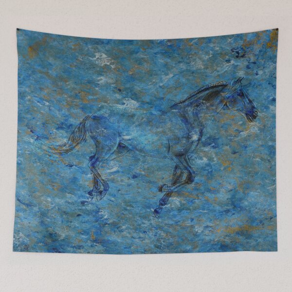 Item preview, Galloping horse 3 - gold blue marbled background designed and sold by SylvieG18.