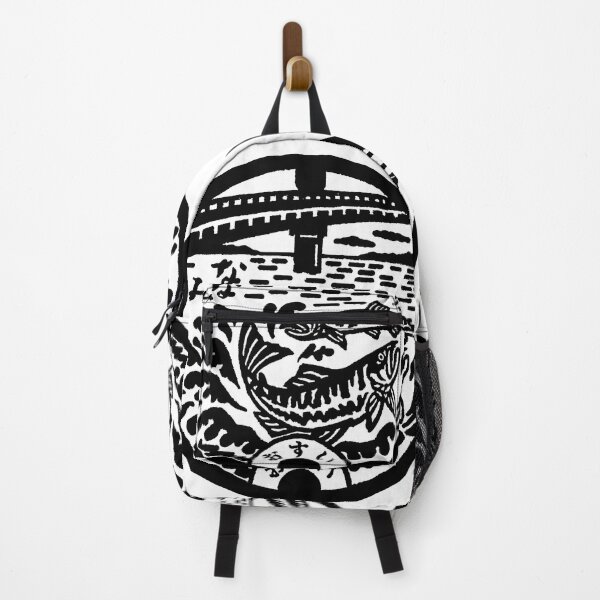 Item preview, Fish in near bridge in Japan depicted on manhole - black designed and sold by mattraski.