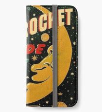 Moon rocket ride, funny space illustration poster iPhone Wallet/Case/Skin