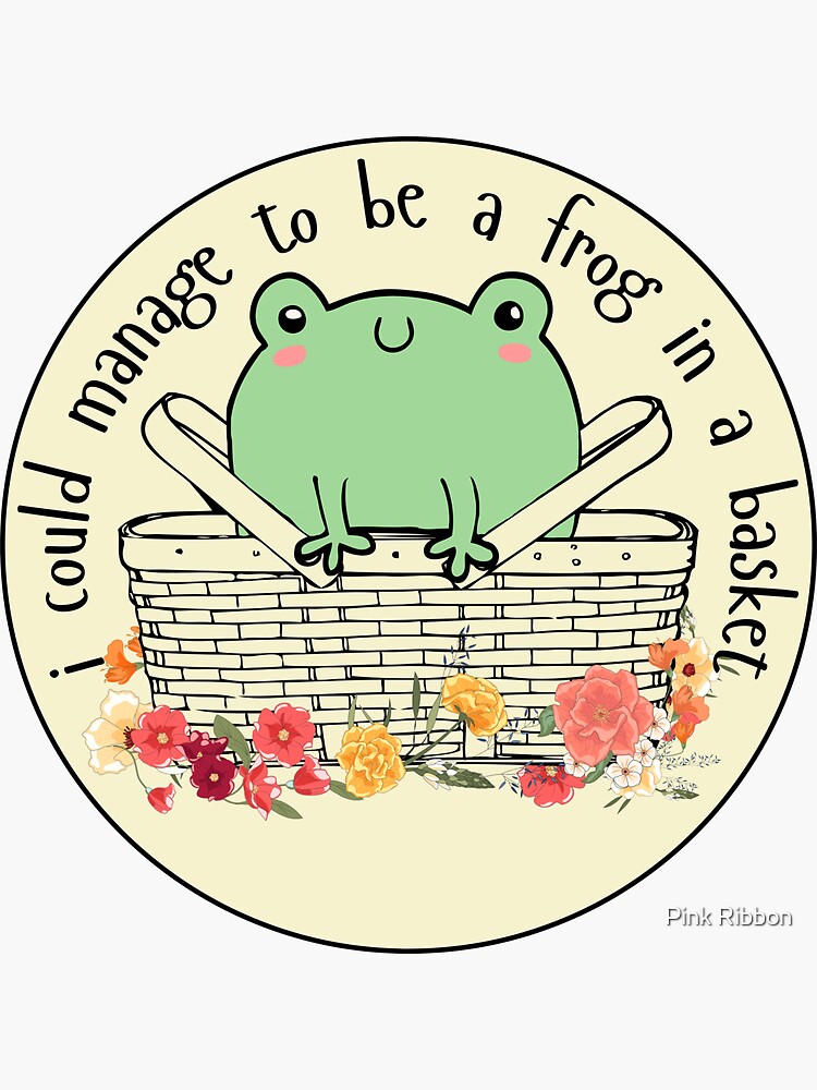"Frog In a Picnic Basket Circle Badge" Sticker for Sale by