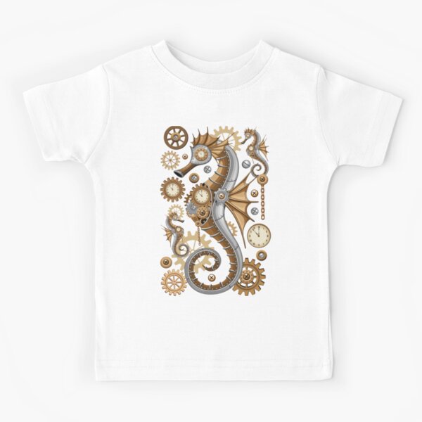 Steampunk Seahorse Vintage Surreal Art Kids T-Shirt