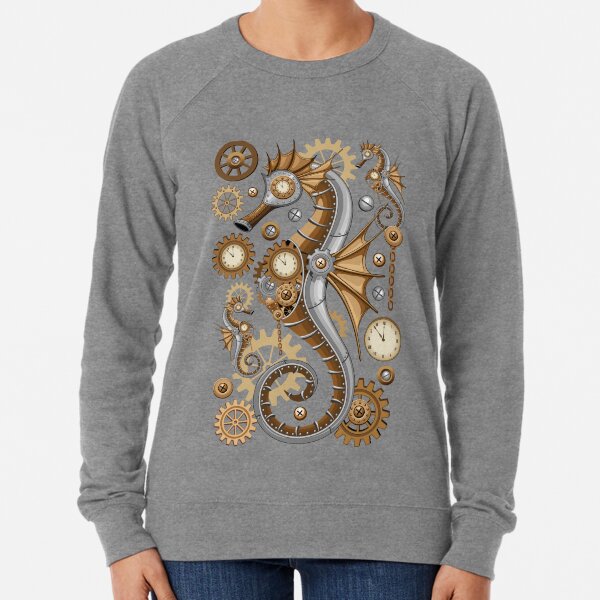 Steampunk Seahorse Vintage Surreal Art Lightweight Sweatshirt
