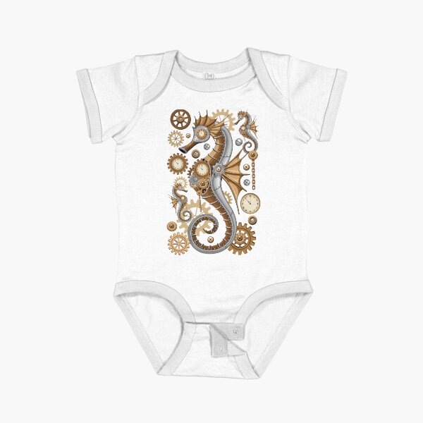 Steampunk Seahorse Vintage Surreal Art Short Sleeve Baby One-Piece