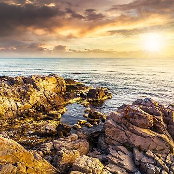 Artwork thumbnail, sea landscape on the rocky coast at sunset by mike-pellinni