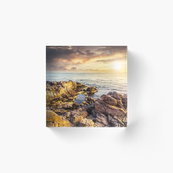 sea landscape on the rocky coast at sunset Acrylic Block
