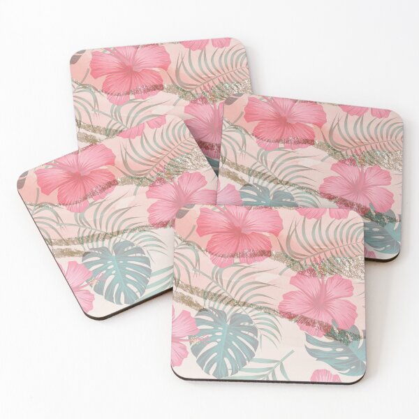 Item preview, pretty pink tropical flower leaf pattern designed and sold by Beeroclock.