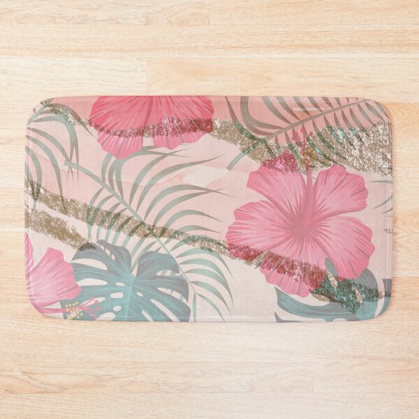 Item preview, pretty pink tropical flower leaf pattern designed and sold by Beeroclock.