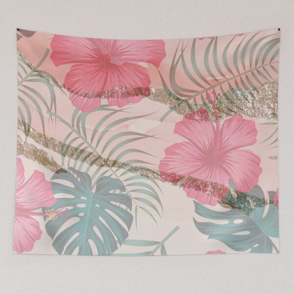 Item preview, pretty pink tropical flower leaf pattern designed and sold by Beeroclock.