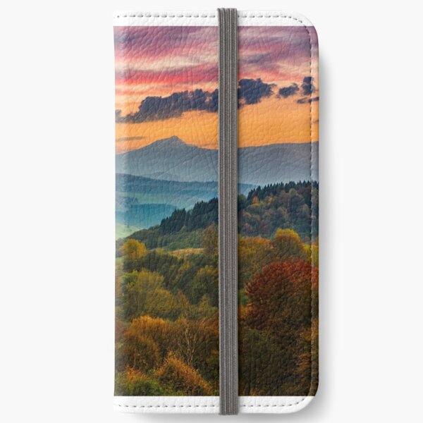 autumn forest on a mountain hill at sunset iPhone Wallet