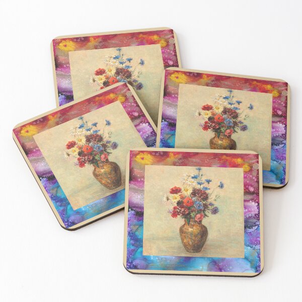 Artikelvorschau, Flowers in a vase Odilon Redon with an alcohol ink border frame entworfen und verkauft von Jessica Goulty.
