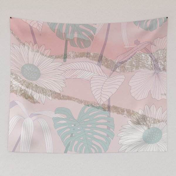Item preview, pastel pink watercolor flower leaf pattern designed and sold by Beeroclock.