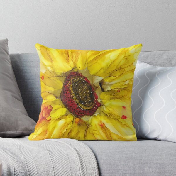 Fire Sunflower Alcohol Ink Art Throw Pillow