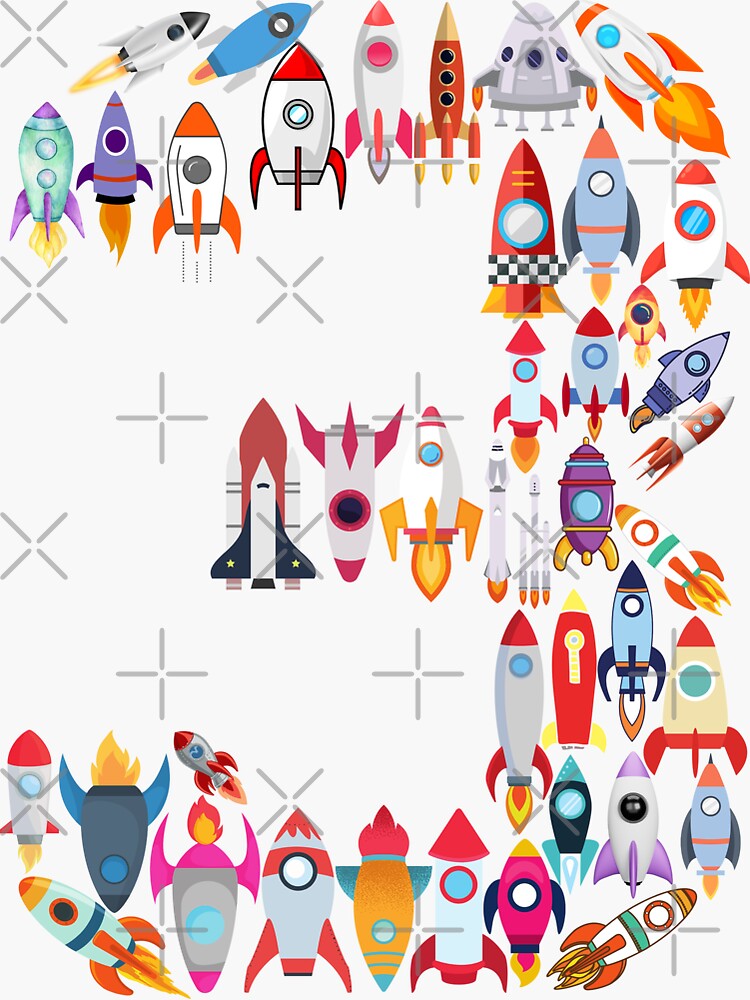 number-3-space-rockets-3rd-birthday-3-year-old-boy-sticker-for-sale