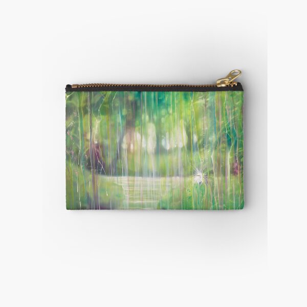 Item preview, Emanation is a semi-abstract contemporary green painting of a white egret on a river bank designed and sold by Gill Bustamante.