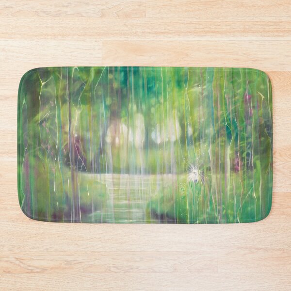 Item preview, Emanation is a semi-abstract contemporary green painting of a white egret on a river bank designed and sold by Gill Bustamante.