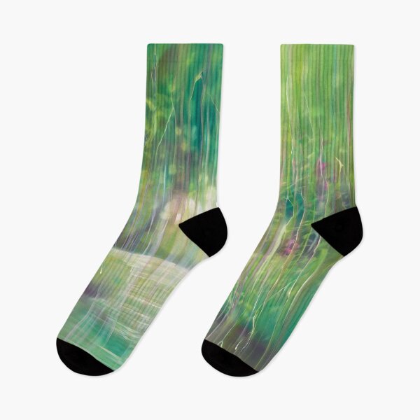 Item preview, Emanation is a semi-abstract contemporary green painting of a white egret on a river bank designed and sold by Gill Bustamante.