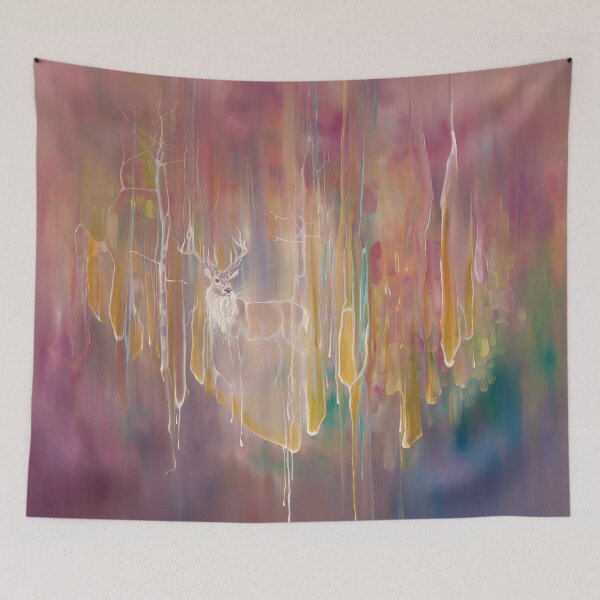 Item preview, The Soothsayer is a large colourful oil painting of a red deer stag against a semi abstract background.  designed and sold by Gill Bustamante.