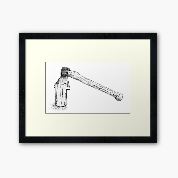 Axe cutting wood Framed Art Print