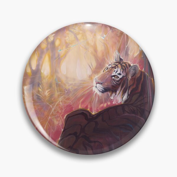 Item preview, Spellbound Tigress is an oil painting of a semi abstract tiger hiding in a forest. designed and sold by Gill Bustamante.