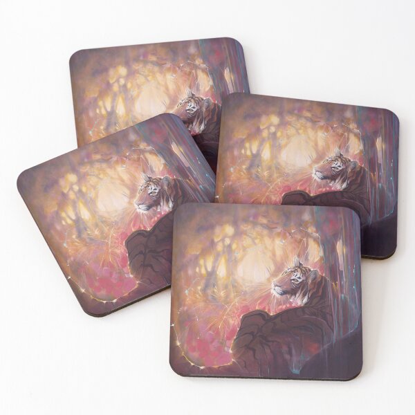 Item preview, Spellbound Tigress is an oil painting of a semi abstract tiger hiding in a forest. designed and sold by Gill Bustamante.