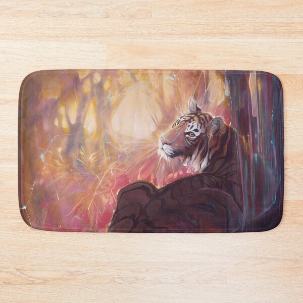Item preview, Spellbound Tigress is an oil painting of a semi abstract tiger hiding in a forest. designed and sold by Gill Bustamante.