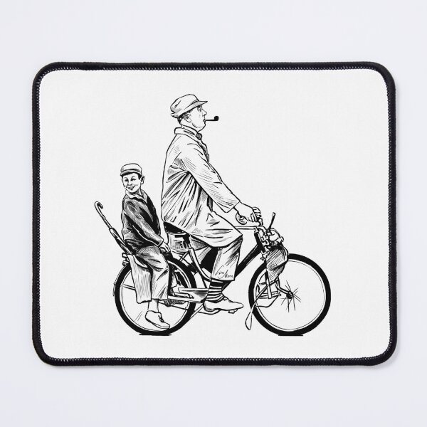 Item preview, Jacques Tati on the bike - black and white illustration designed and sold by Lisa-Mona.