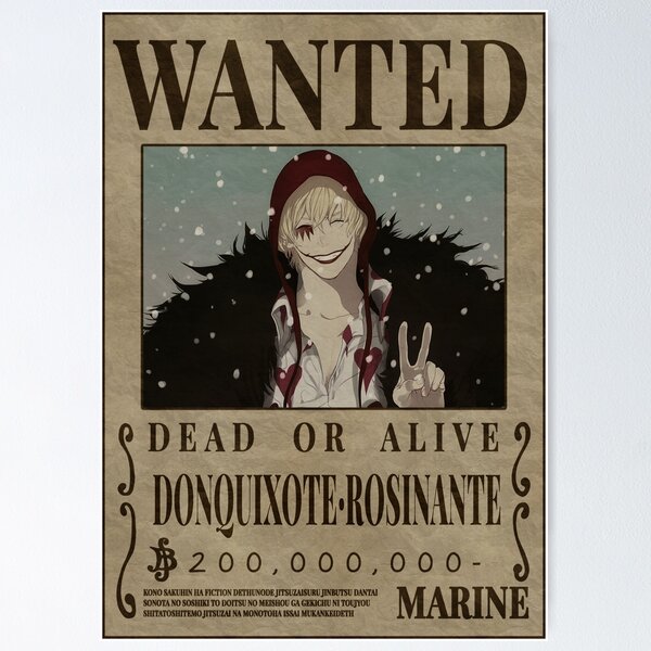 Donquixote Rosinante Wanted One Piece Corazon Bounty Poster Póster