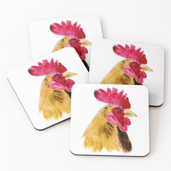 Item preview, Beautiful acrylic painting of a cockerel or rooster with deep red comb and wattle and brown feathers designed and sold by janesg.