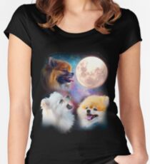 Pomeranian Dogs Howling Moon - Wolves Women's Fitted Scoop T-Shirt