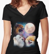 Pomeranian Dogs Heulender Mond - Wölfe Tailliertes T-Shirt mit V-Ausschnitt