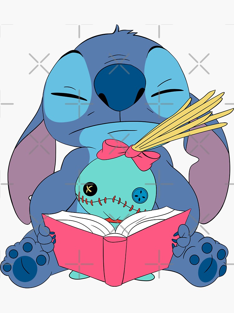 Stitch - Reading a book Sticker for Sale by FalChi