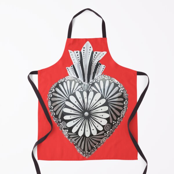Item preview, Mexican wooden heart Oaxacan wood carving hand painted flower milagrito red black and white folk art interior design decoration designed and sold by T-Mex.