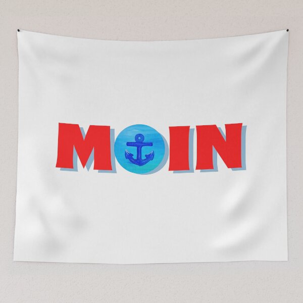 Item preview, Moin in red lettering for northern lights with an anchor painted on canvas. designed and sold by Anke Franikowski.