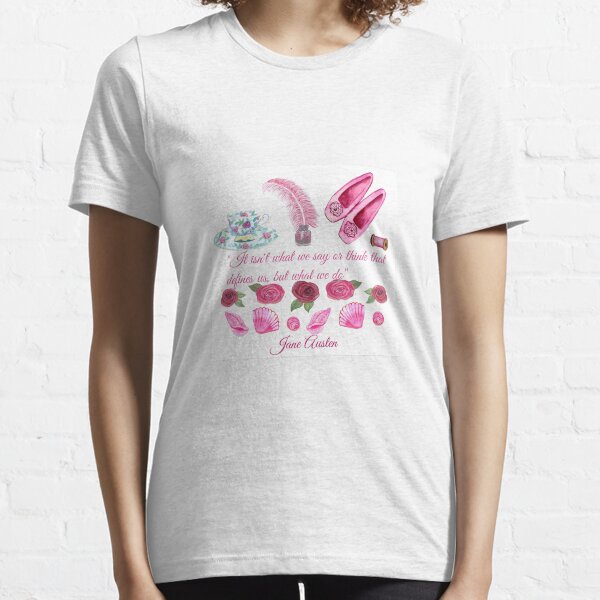 Jane Austen quote and shoes, pen and teacup Essential T-Shirt