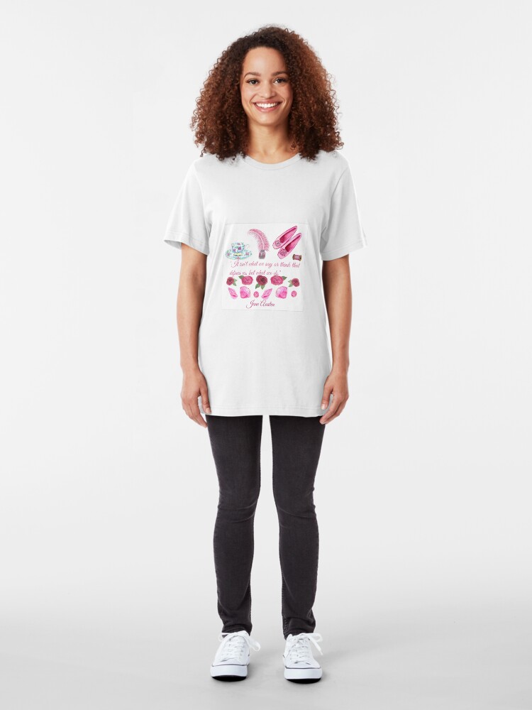 Alternate view of Jane Austen quote and shoes, pen and teacup Slim Fit T-Shirt